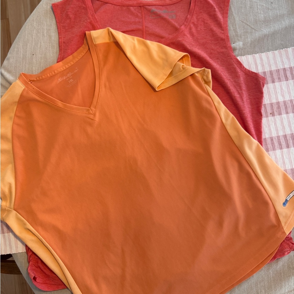 Lot of 2 Eddie Bauer Vibrant Orange V-Neck Top and scoop neck tank - Size XXL